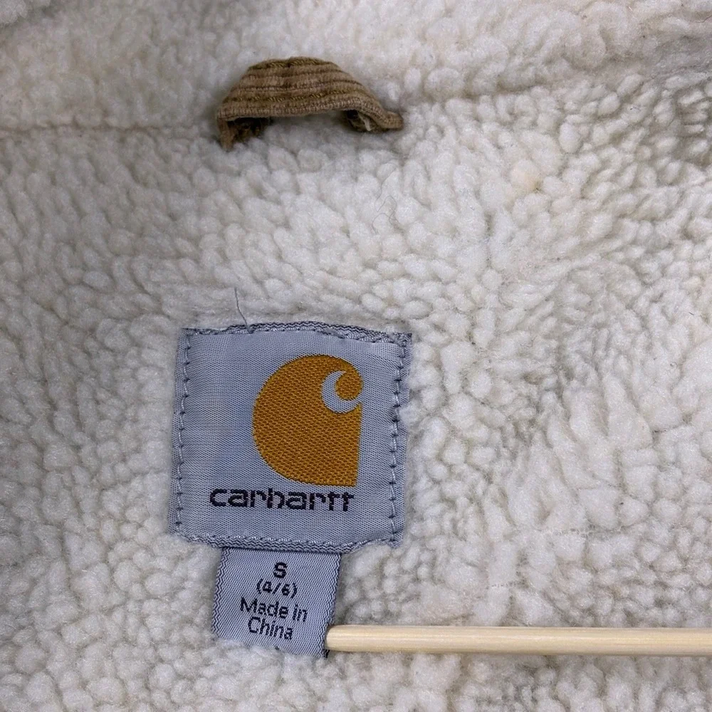 Carhartt Sherpa Lined Corduroy Jacket Women's‎ Small Tan Trucker Coat Work Wear